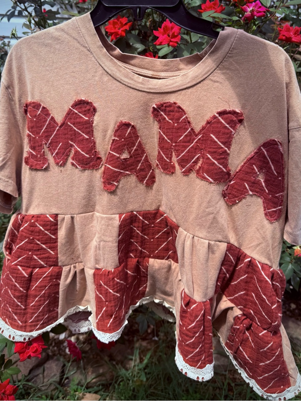 Top with Rust Patchwork Detail - Brown/Rust